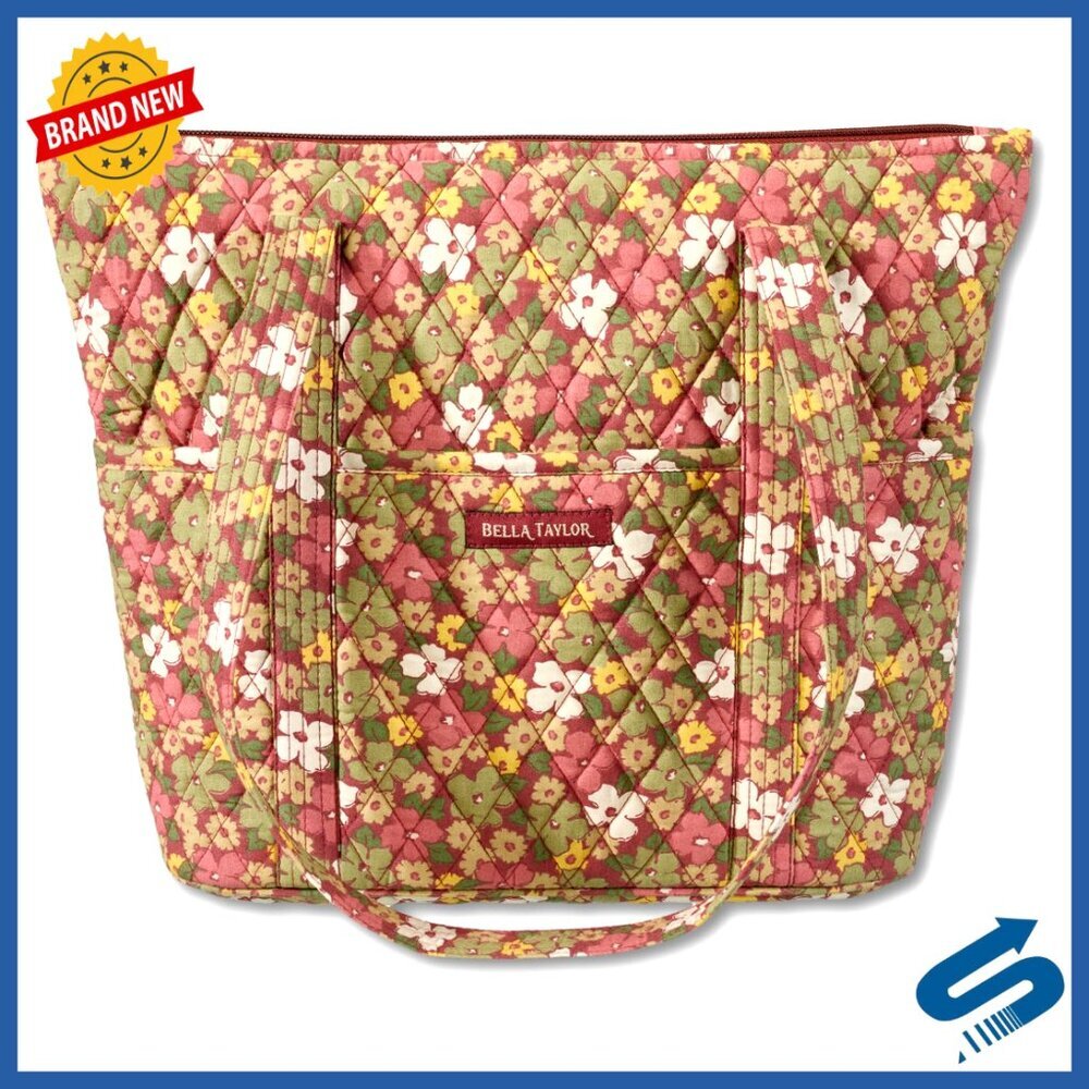 Lightweight Quilted Cotton Tote Bag with 10 Pockets for Women